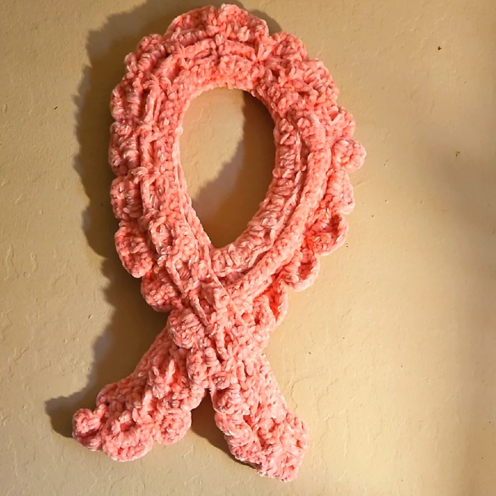 Handmade Crochet Breast Cancer Awareness Ribbon Memorial Tribute Art Door Wreath